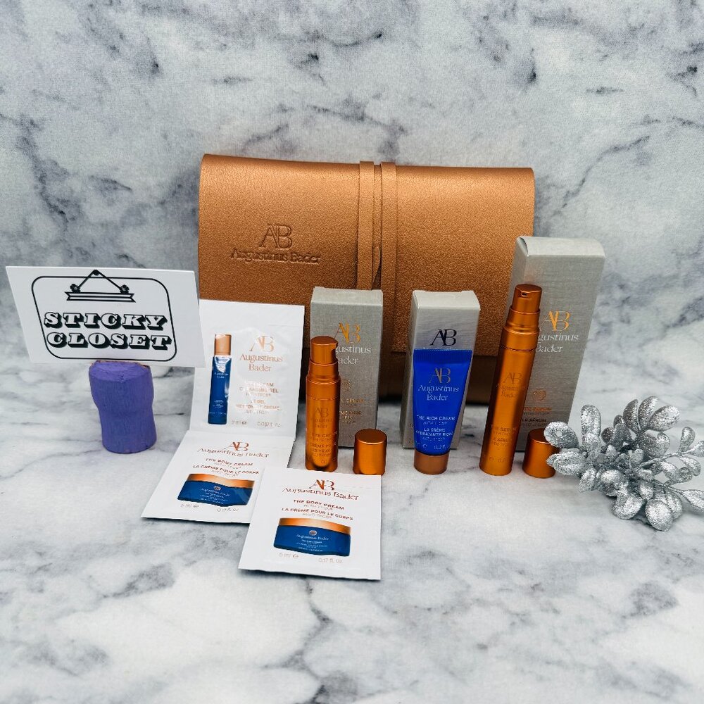 Augustinus Bader Skincare Set-Copper Pouch,Serum,Eye,Rich,Body Cream&Gel-7pc-NEW